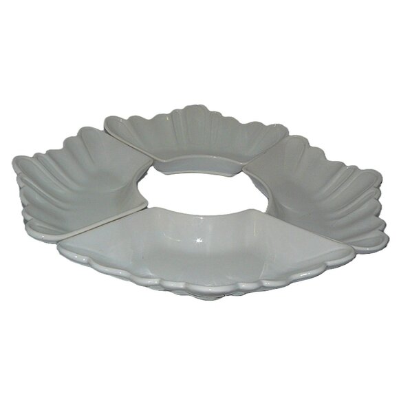 Vintage California Pottery Soup Tureen & 4 Shell Dishes Set White - Picture 6 of 9